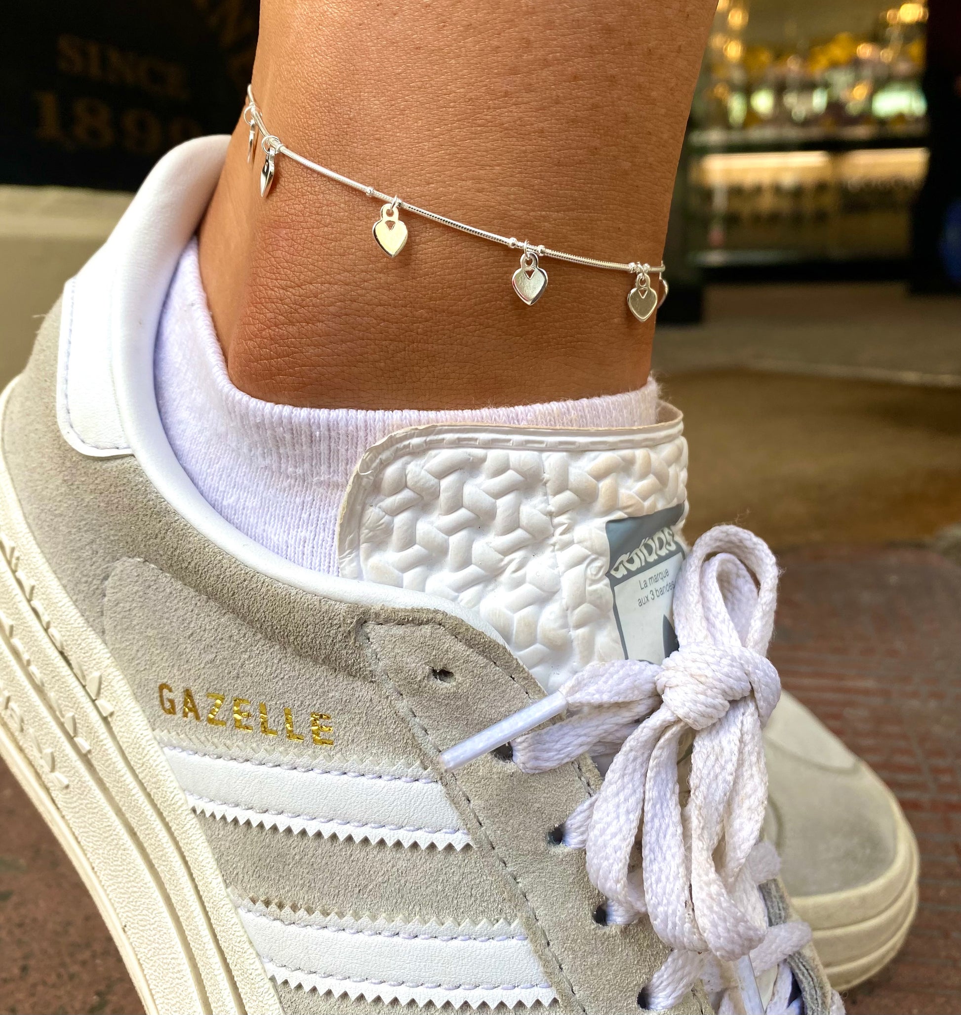 Silver Heart Discs Snake Chain Anklet | 25cm - John Ross Jewellers