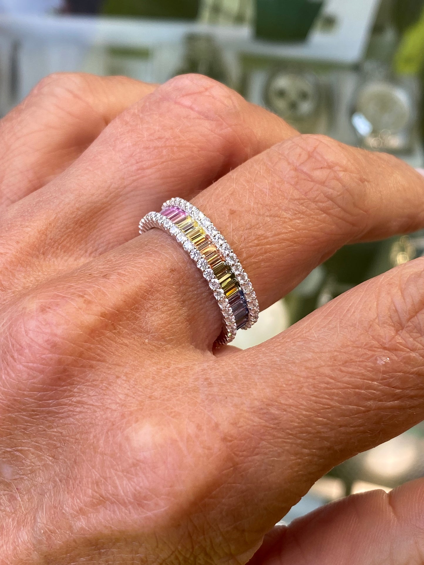 Silver Pastel Rainbow Band Ring - John Ross Jewellers