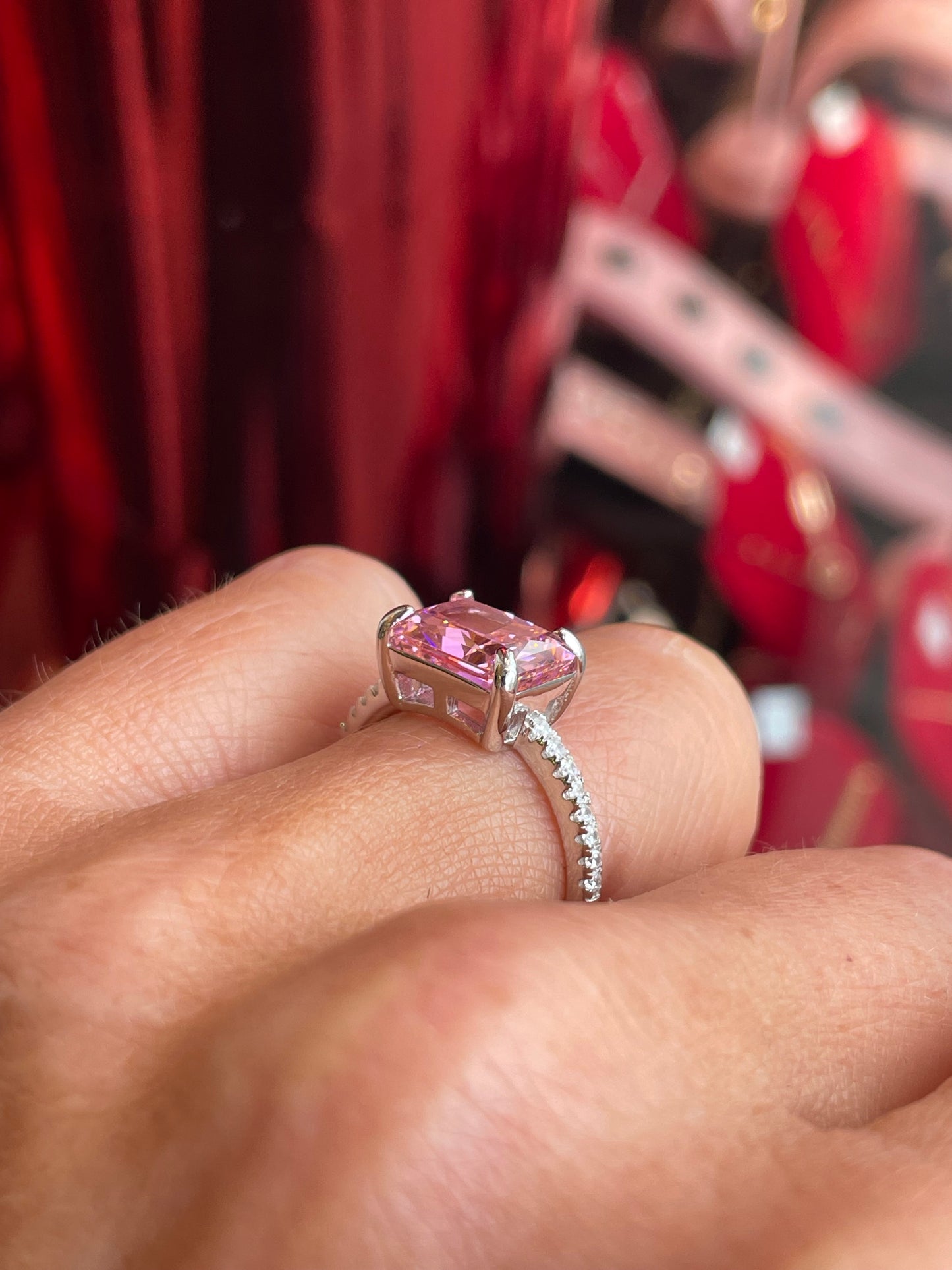 Silver Side to Side Solitaire Ring | Vivid Pink