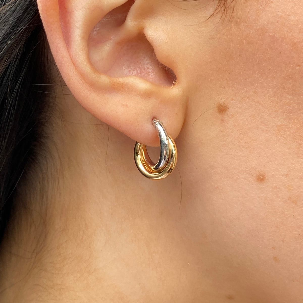 9ct Gold Two Tone Double Hoop Earrings