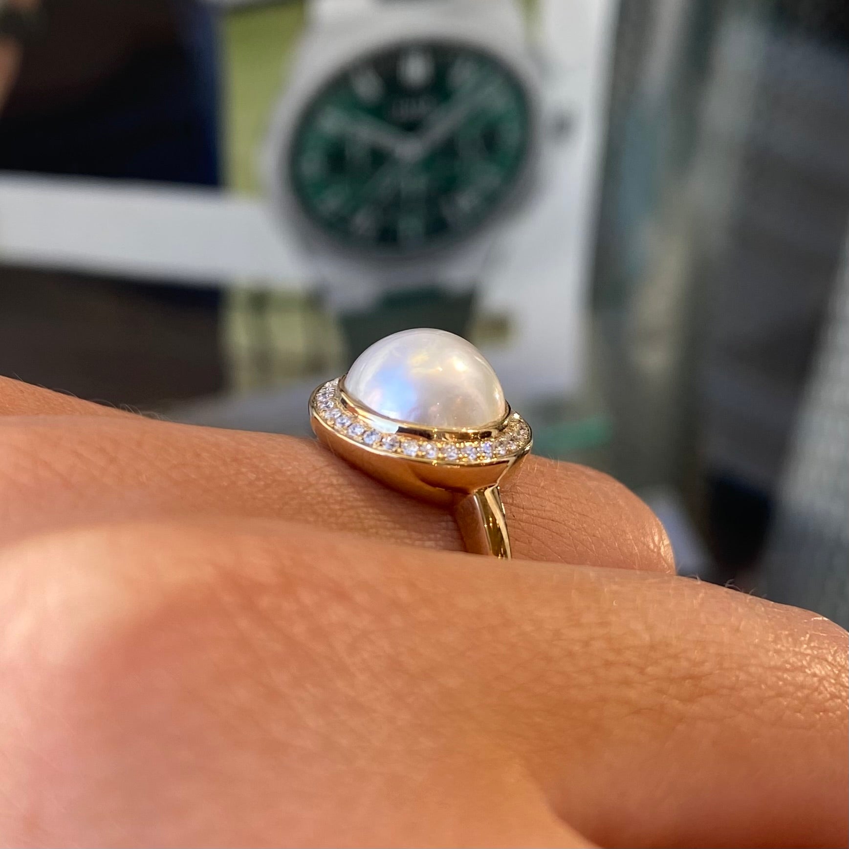 9ct Gold Mabe Pearl & Diamond Ring - John Ross Jewellers