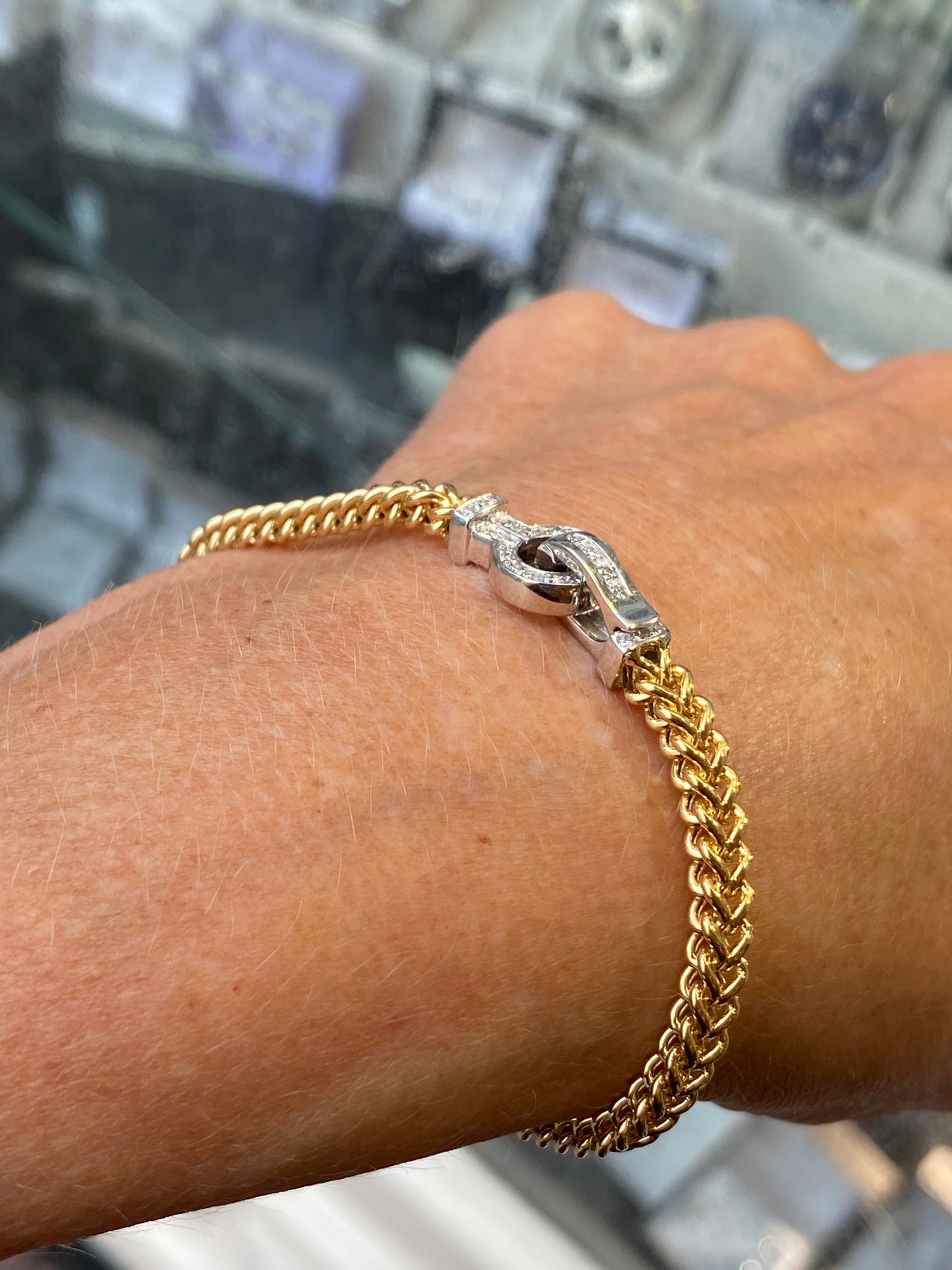 18ct Gold Spiga Bracelet with Diamond Clasp - John Ross Jewellers