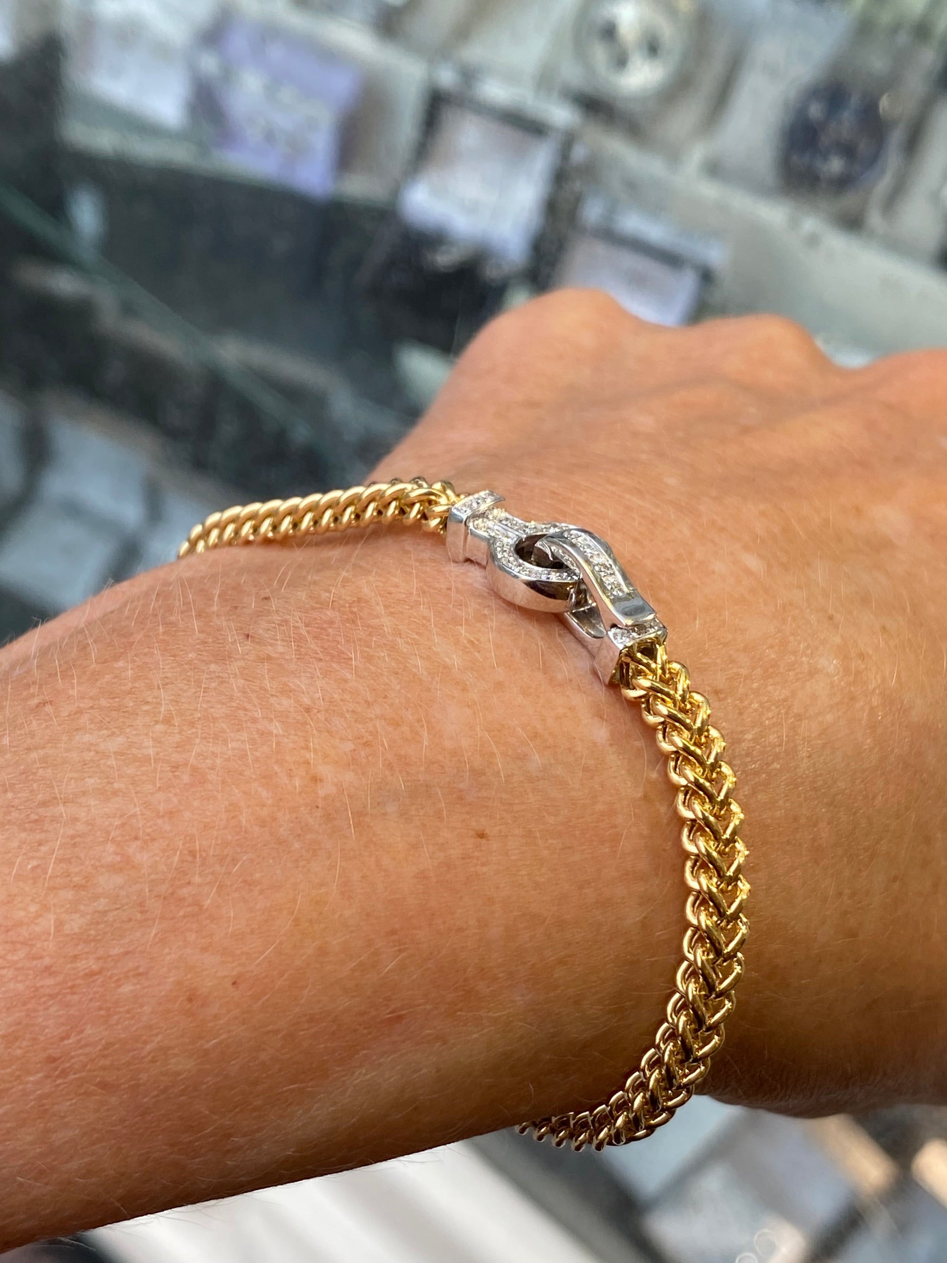 18ct Gold Spiga Bracelet with Diamond Clasp - John Ross Jewellers