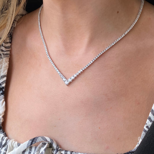 Silver V-Neck CZ Tennis Necklace | 43cm - John Ross Jewellers
