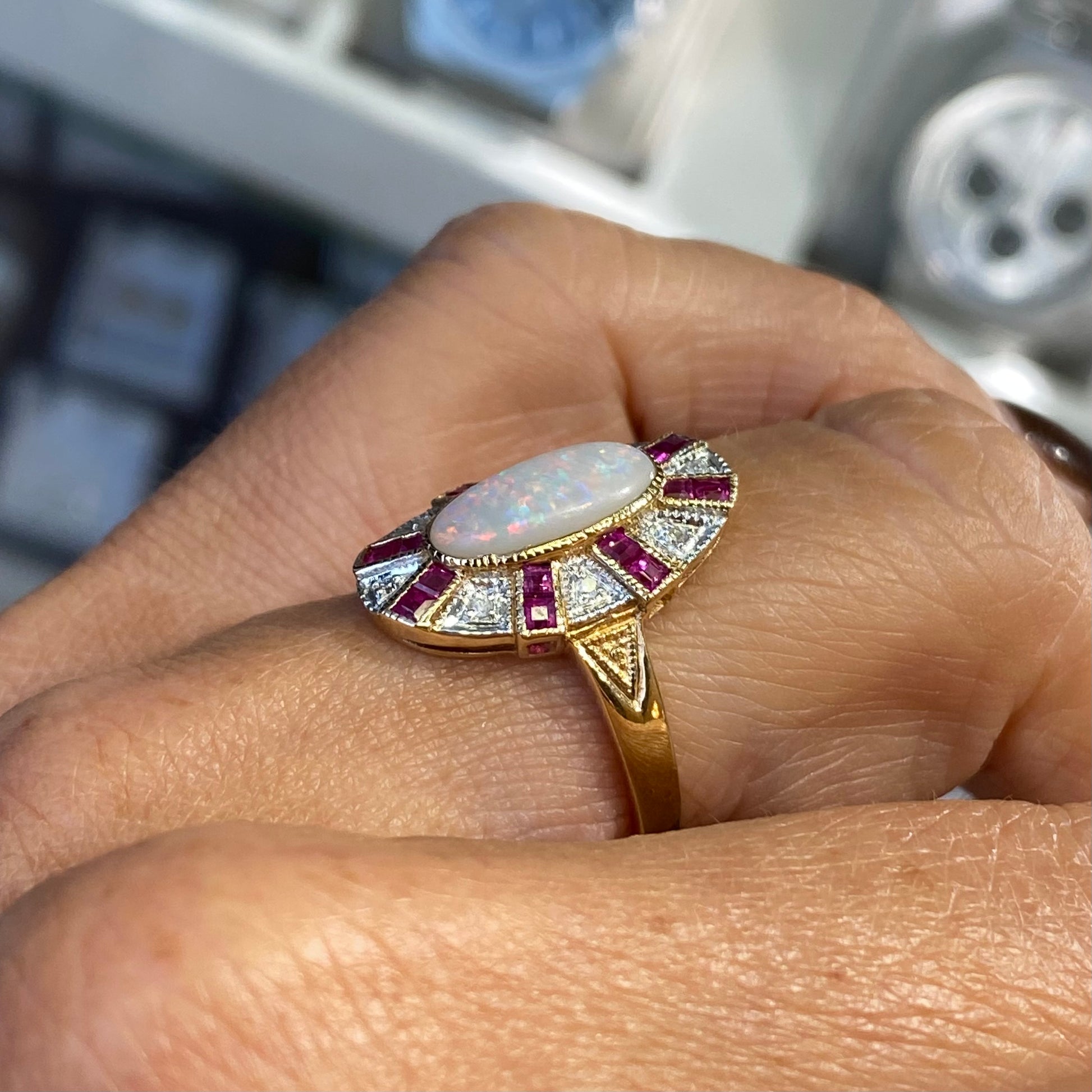 9ct Gold Opal, Ruby & Diamond Ring - John Ross Jewellers