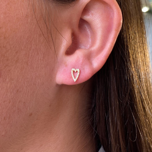 9ct Gold CZ Modern Heart Stud Earrings - John Ross Jewellers