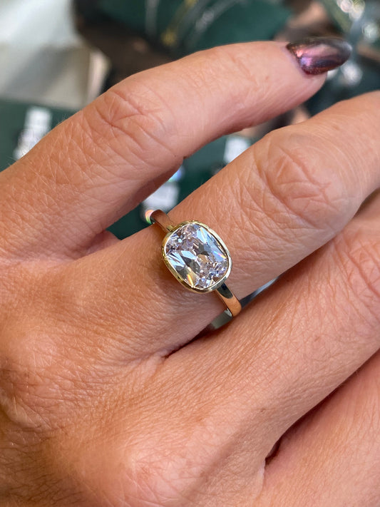 9ct Gold Cushion Cut CZ Solitaire Ring