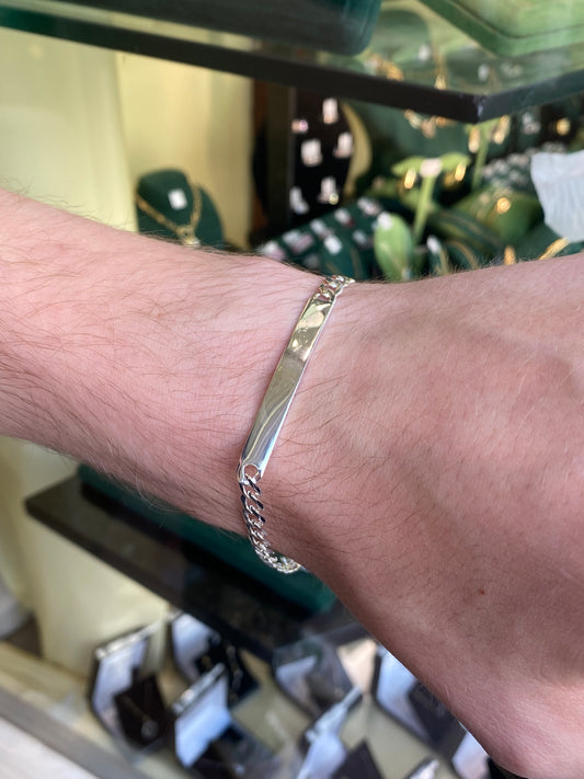 Silver Curb Identity Bracelet - 8.5"