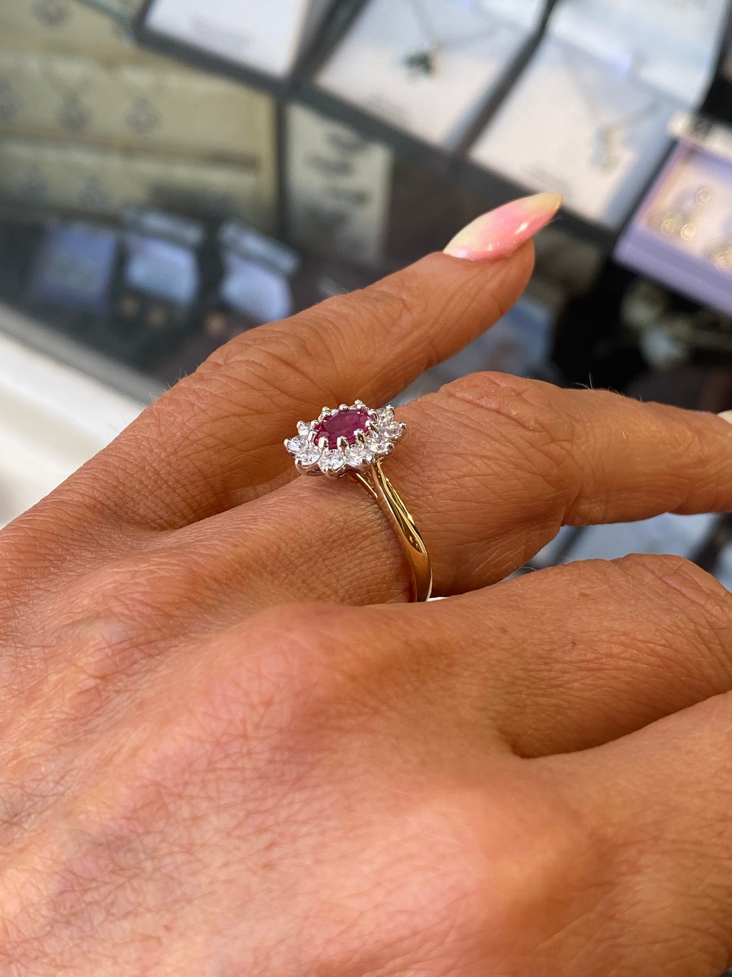 18ct Gold Ruby & Diamond Diana Cluster Ring - John Ross Jewellers