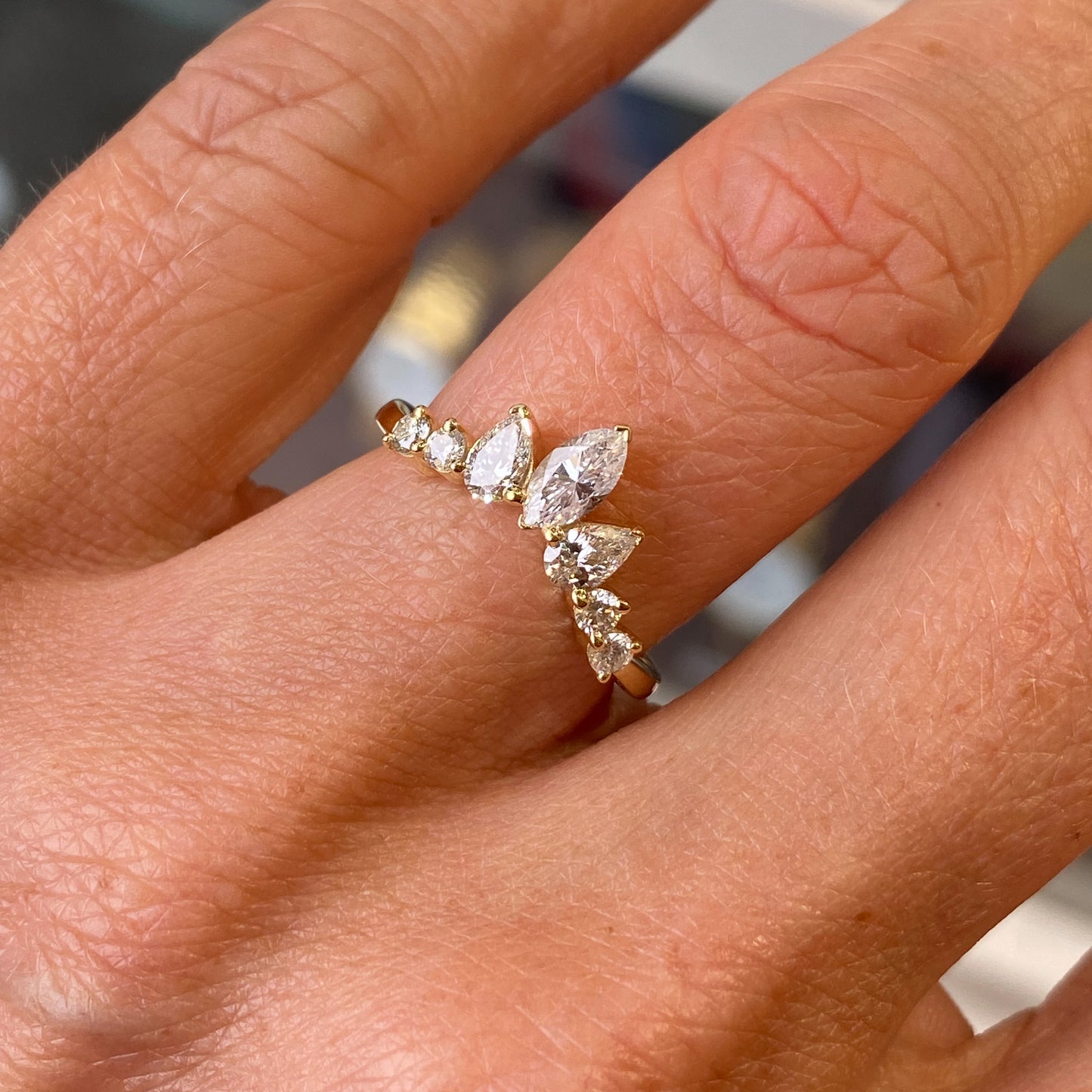 18ct Gold Marquise Diamond Wishbone Eternity Ring 0.85ct - John Ross Jewellers