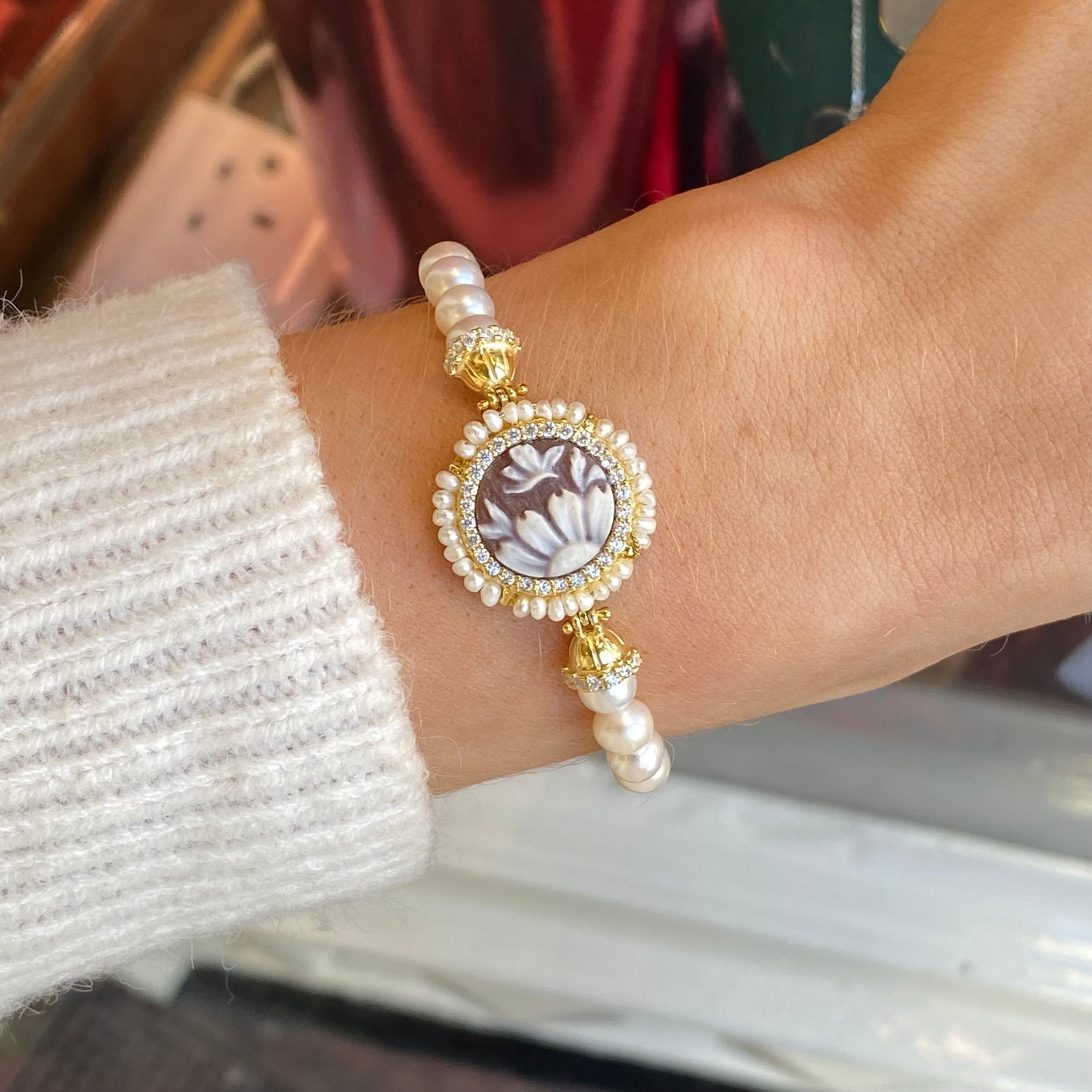 Flower Cameo, Pearl & CZ Bracelet - John Ross Jewellers