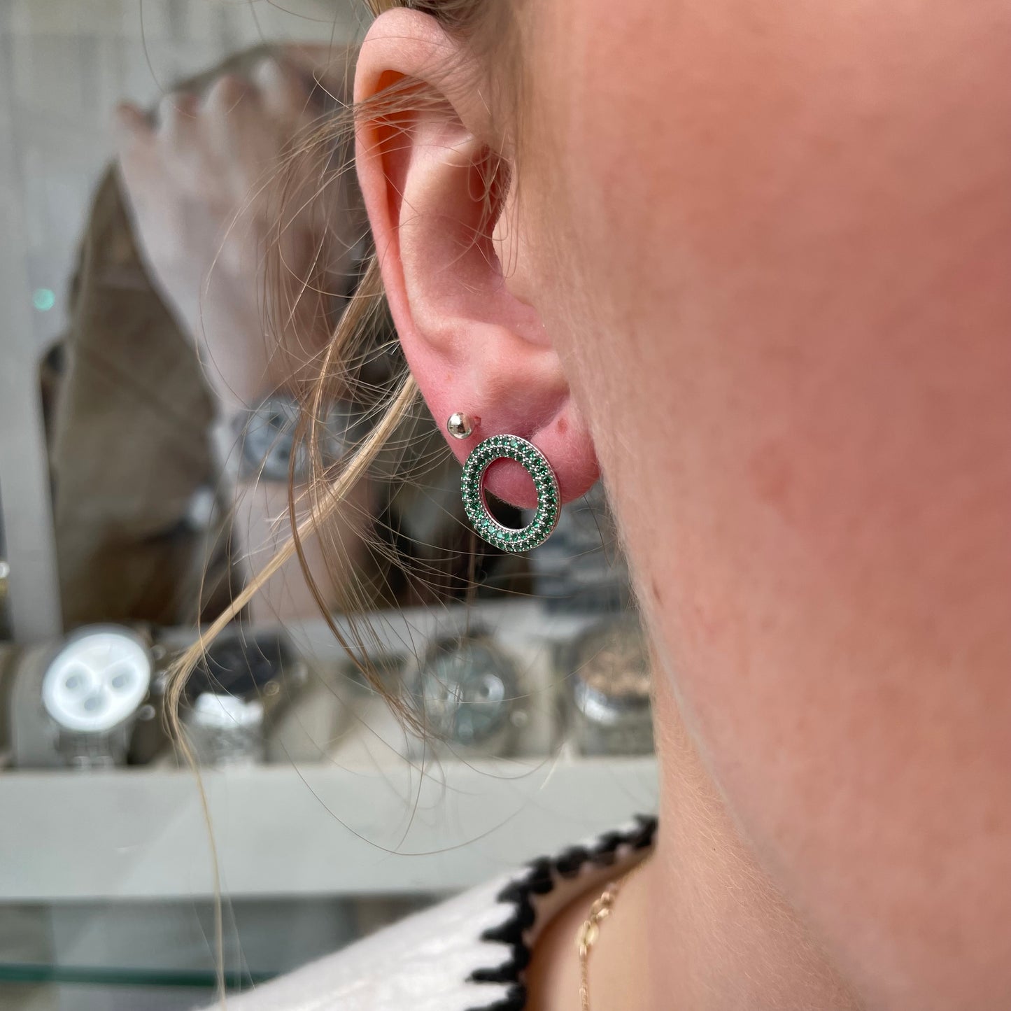 Silver Green Nano Eternity Stud Earrings - John Ross Jewellers