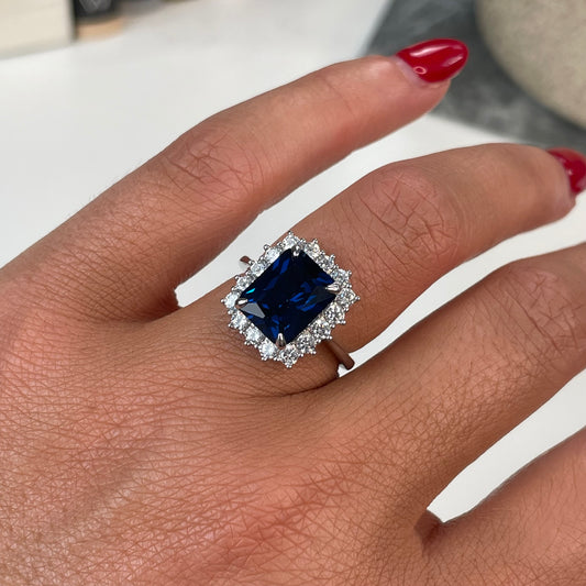 Silver Sapphire Blue CZ Statement Ring - John Ross Jewellers
