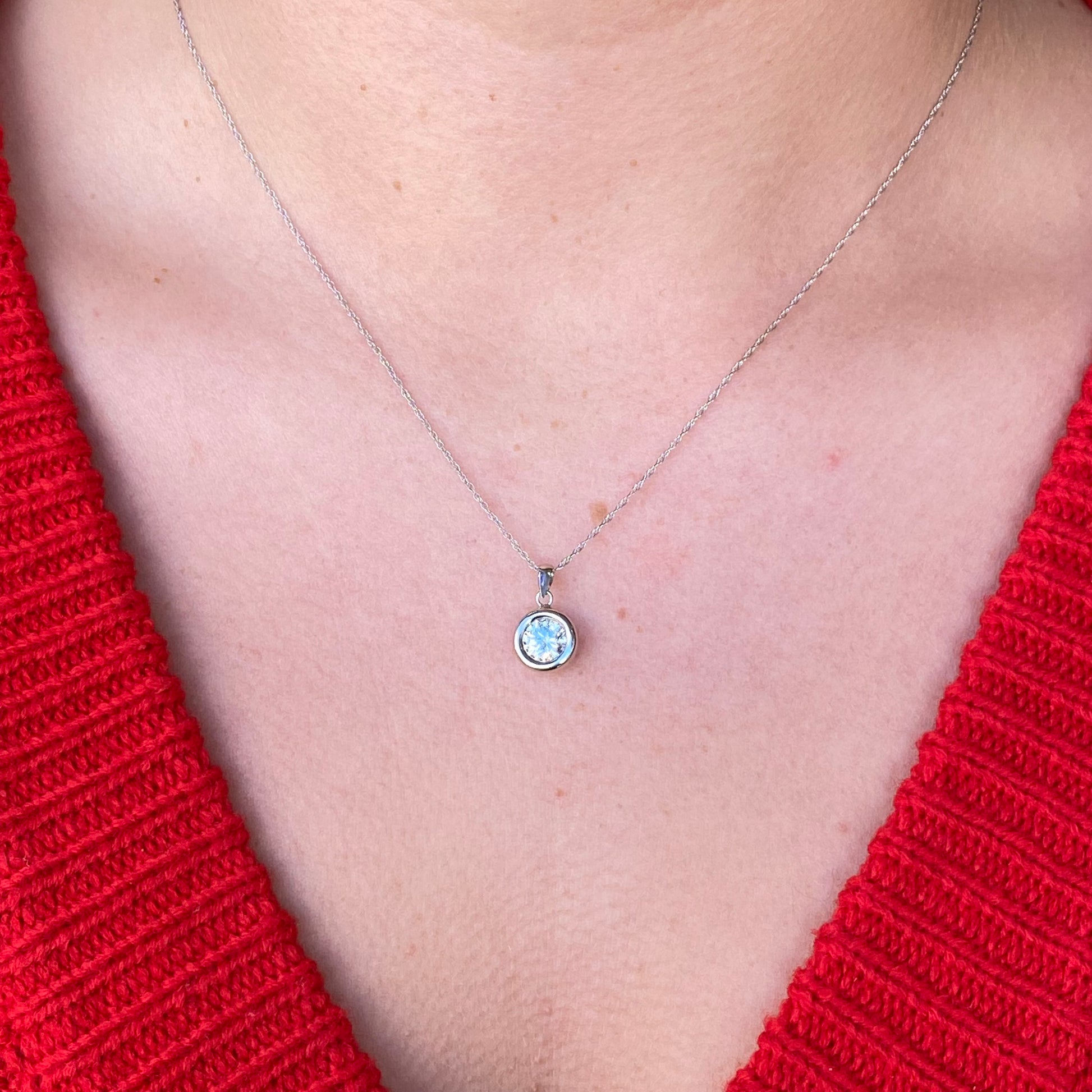 9ct White Gold Bezel Set CZ Necklace | 6mm - John Ross Jewellers