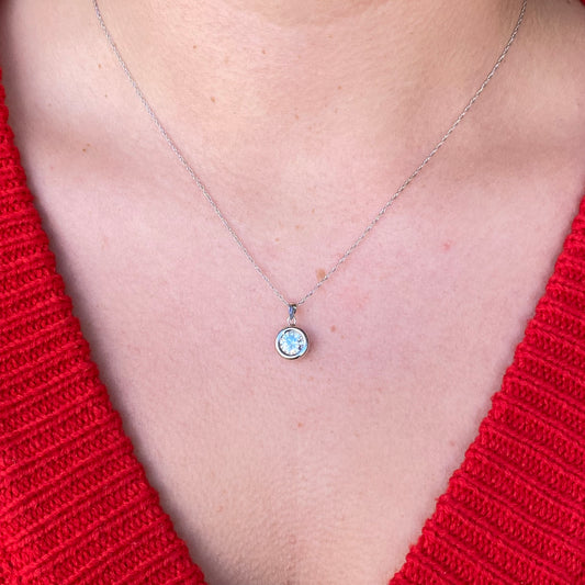 9ct White Gold Bezel Set CZ Necklace | 6mm - John Ross Jewellers