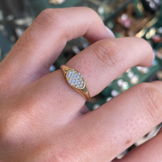 9ct Gold Oval CZ Signet Ring