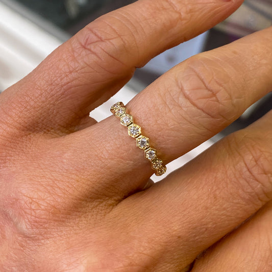 9ct Gold Hexagons Eternity Ring - CZ