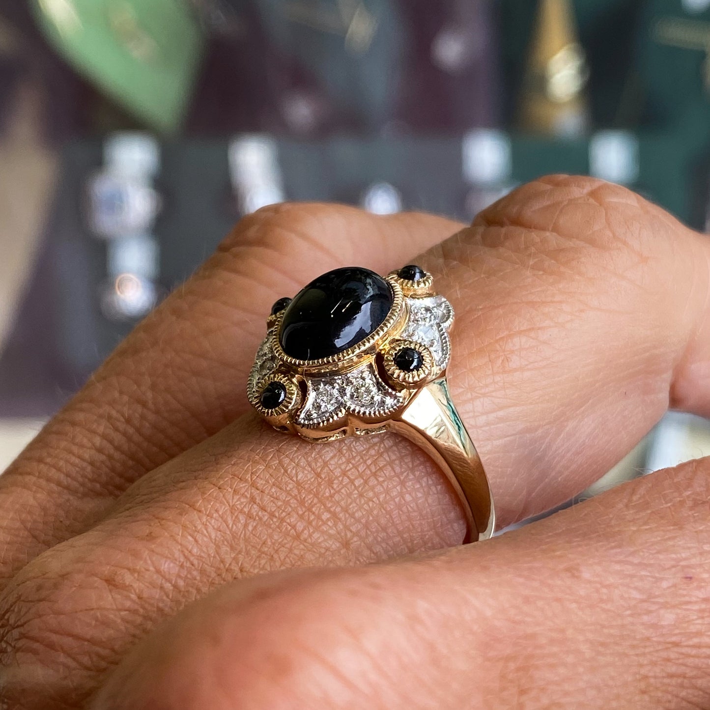 9ct Gold Onyx & Diamond Ring