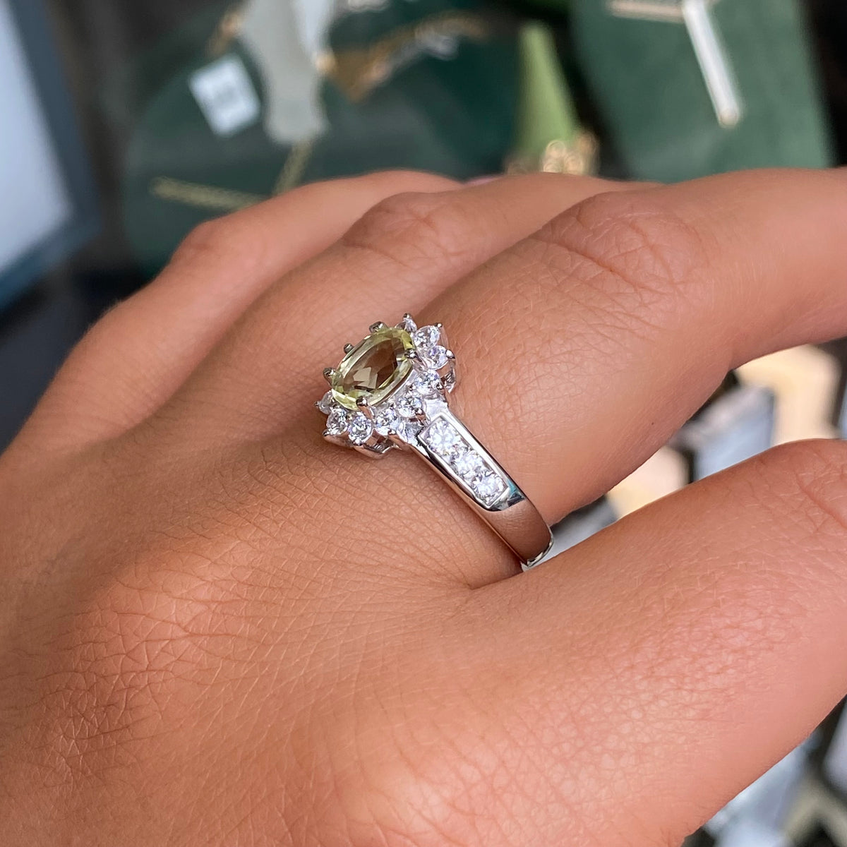 Silver Peridot & CZ Cluster Ring