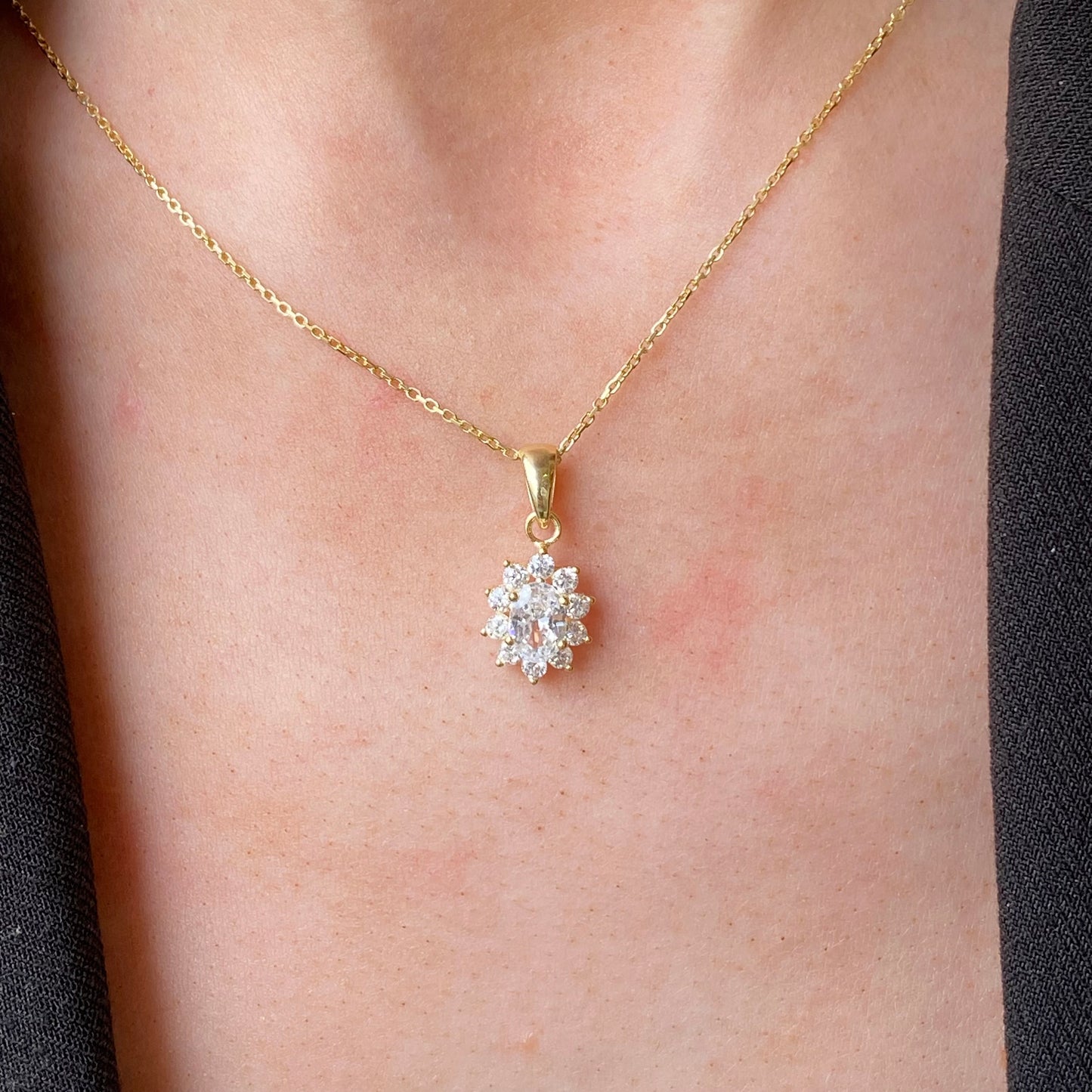 Sunshine Marquise Halo CZ Pendant Necklace - John Ross Jewellers