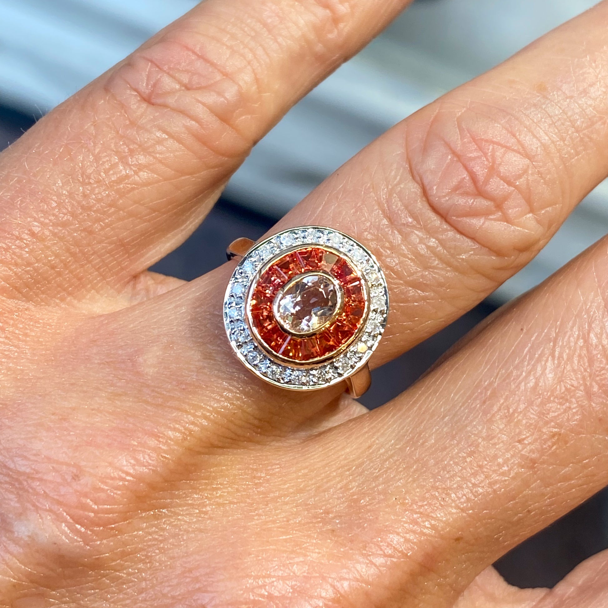 9ct Rose Gold Morganite, Orange Sapphire & Diamond Ring - John Ross Jewellers
