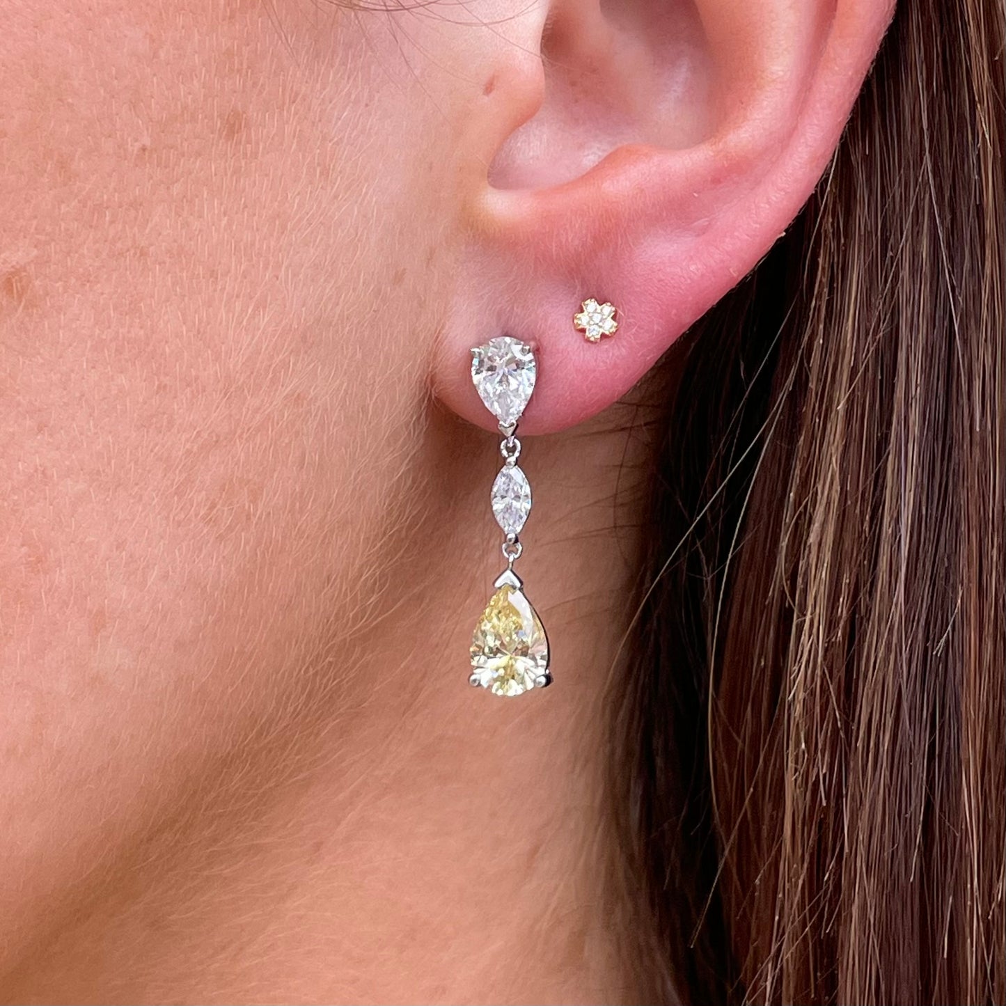 Silver Marquise & Pear CZ Drop Earrings | Lemon