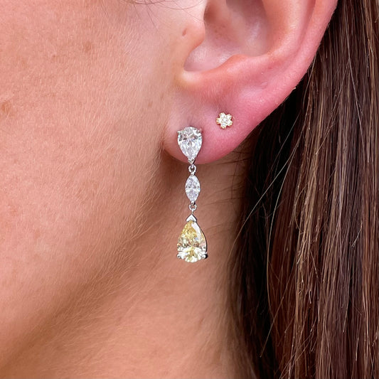 Silver Marquise & Pear CZ Drop Earrings | Lemon