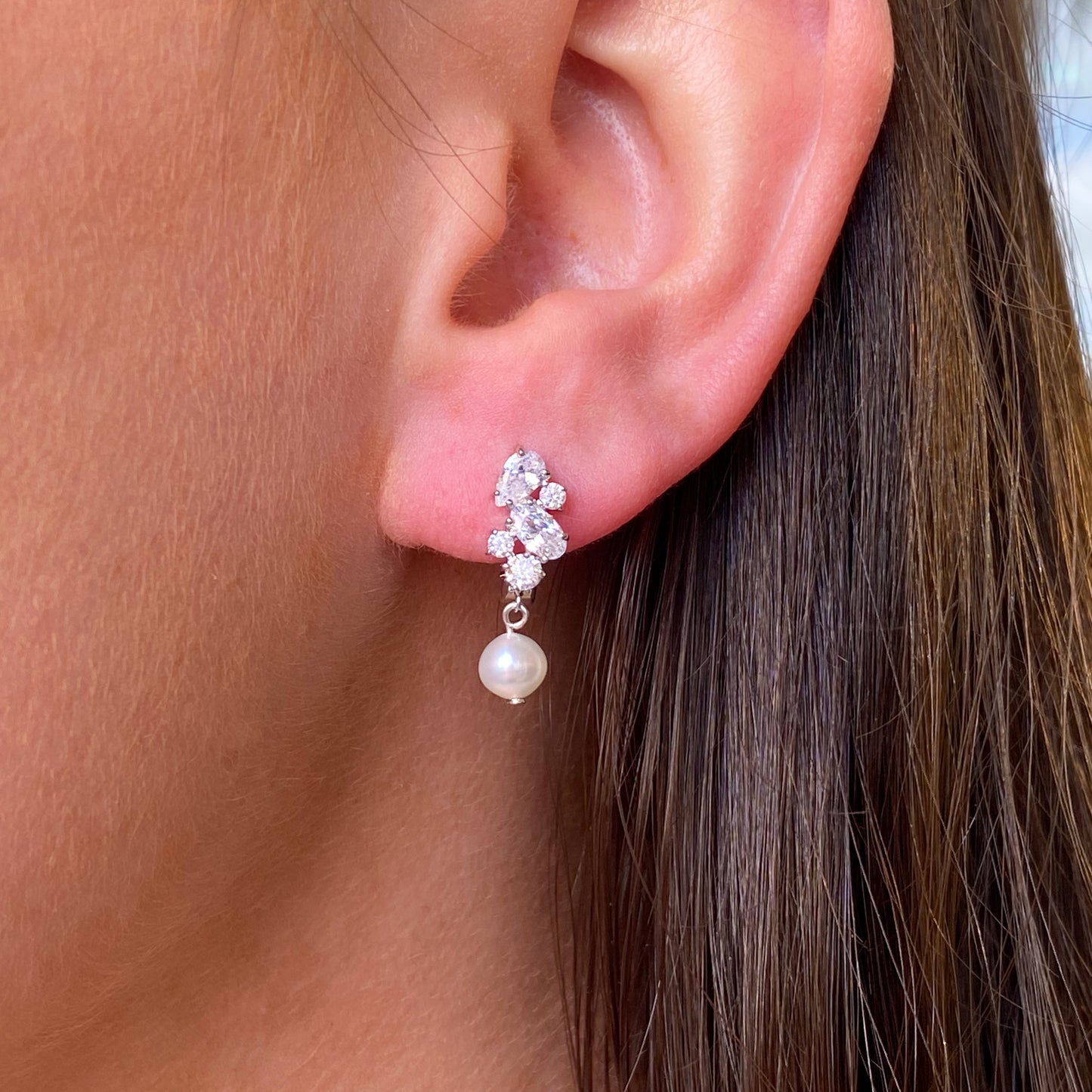 Silver CZ Freshwater Pearl Huggie Hoop Earrings - John Ross Jewellers