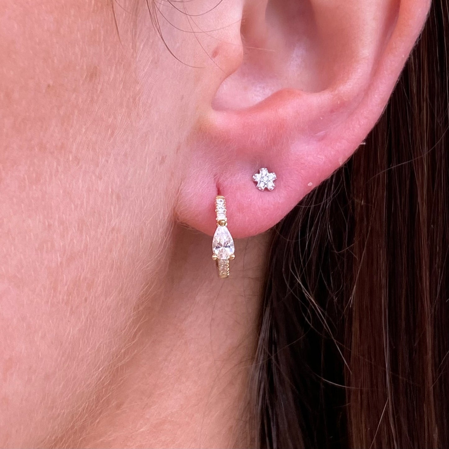9ct Gold CZ Pear Huggie Hoop Earrings