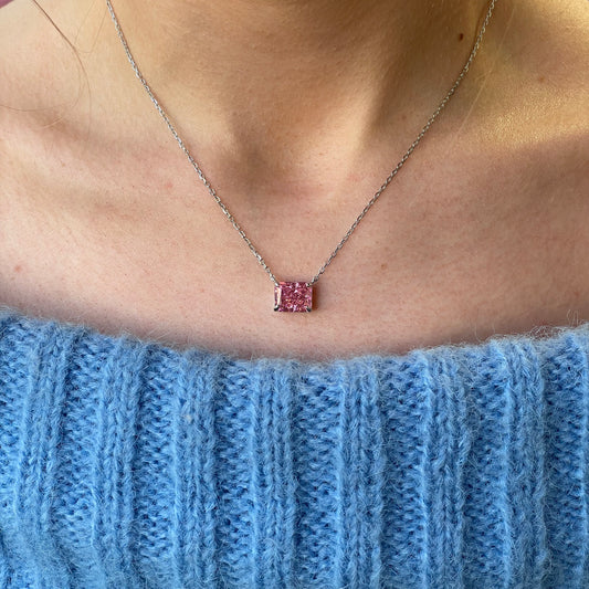 Silver Side To Side CZ Necklace | Vivid Pink 40+5cm - John Ross Jewellers