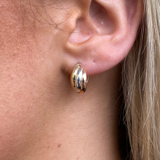 9ct Gold Three Tone Twist Hoop Earrings