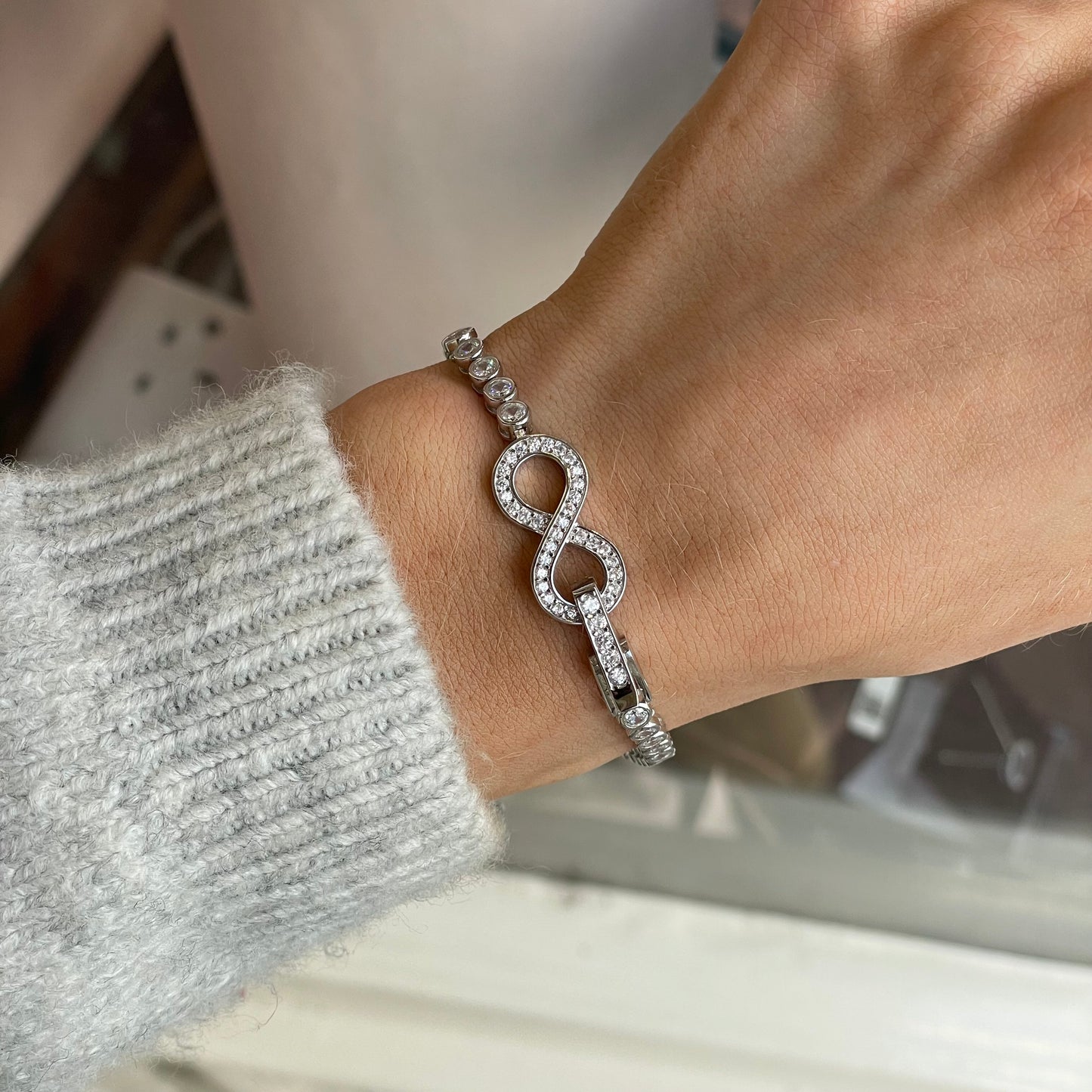 Silver Infinity Clasp CZ Tennis Bracelet | 18.5cm - John Ross Jewellers