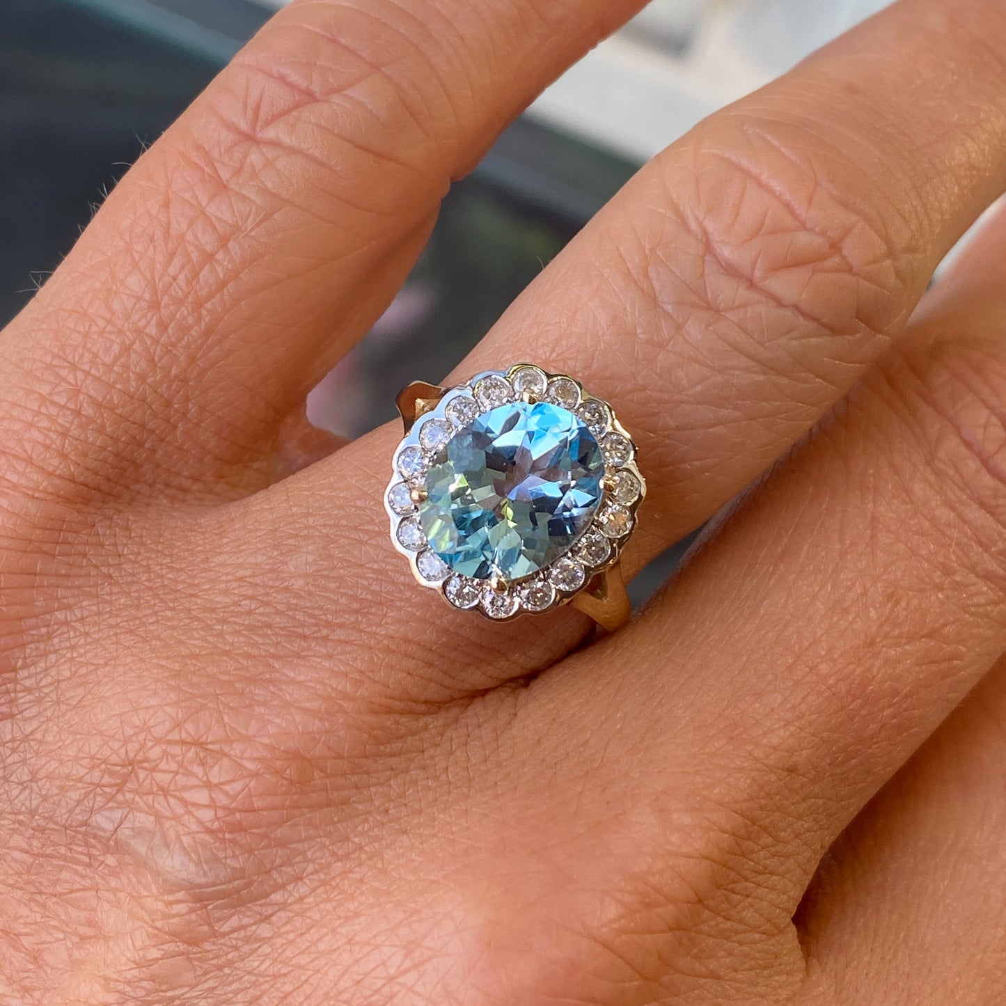 9ct Gold Blue Topaz & Diamond Ring - John Ross Jewellers