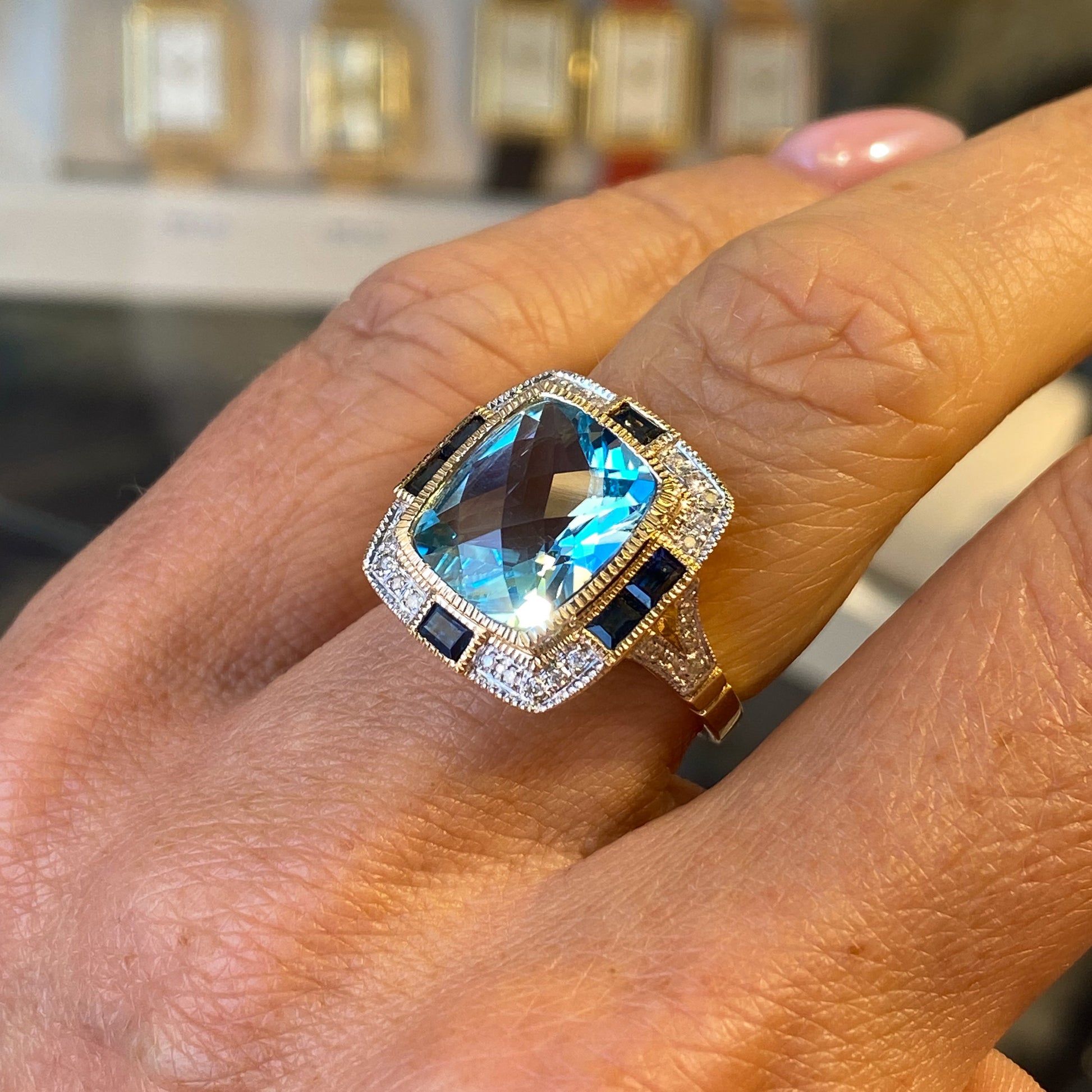 9ct Gold Blue Topaz, Sapphire & Diamond Ring - John Ross Jewellers