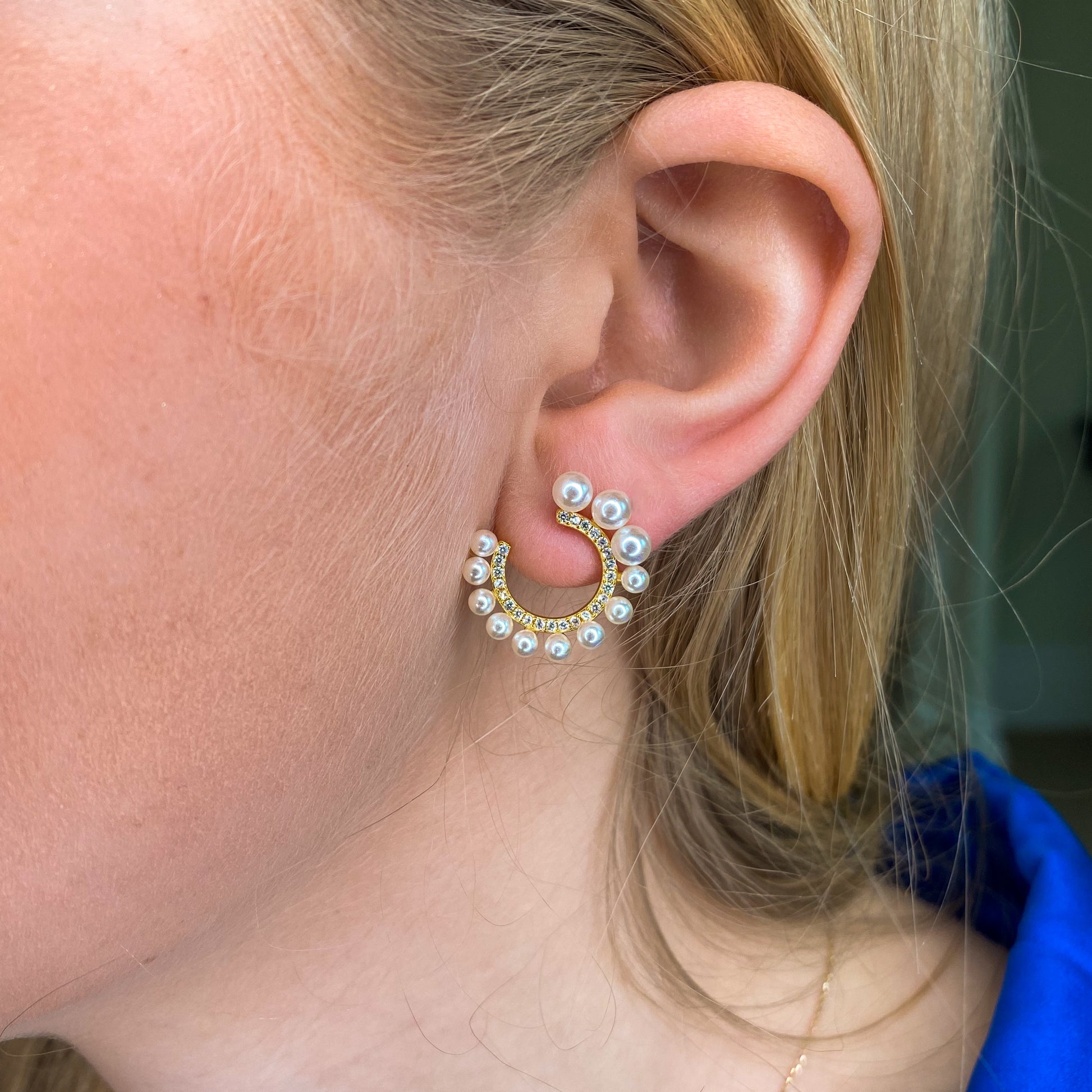 Sunshine Pearl & CZ Swirl Stud Earrings - John Ross Jewellers