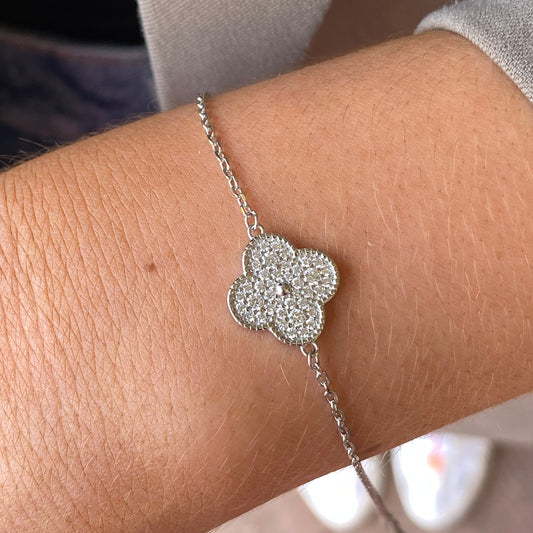 Silver CZ Bracelet | Single Quatrefoil