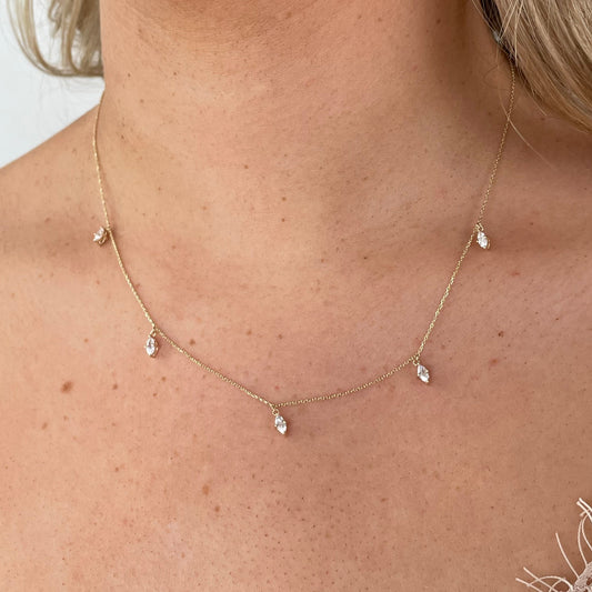 9ct Gold Marquise CZ Drops Necklace
