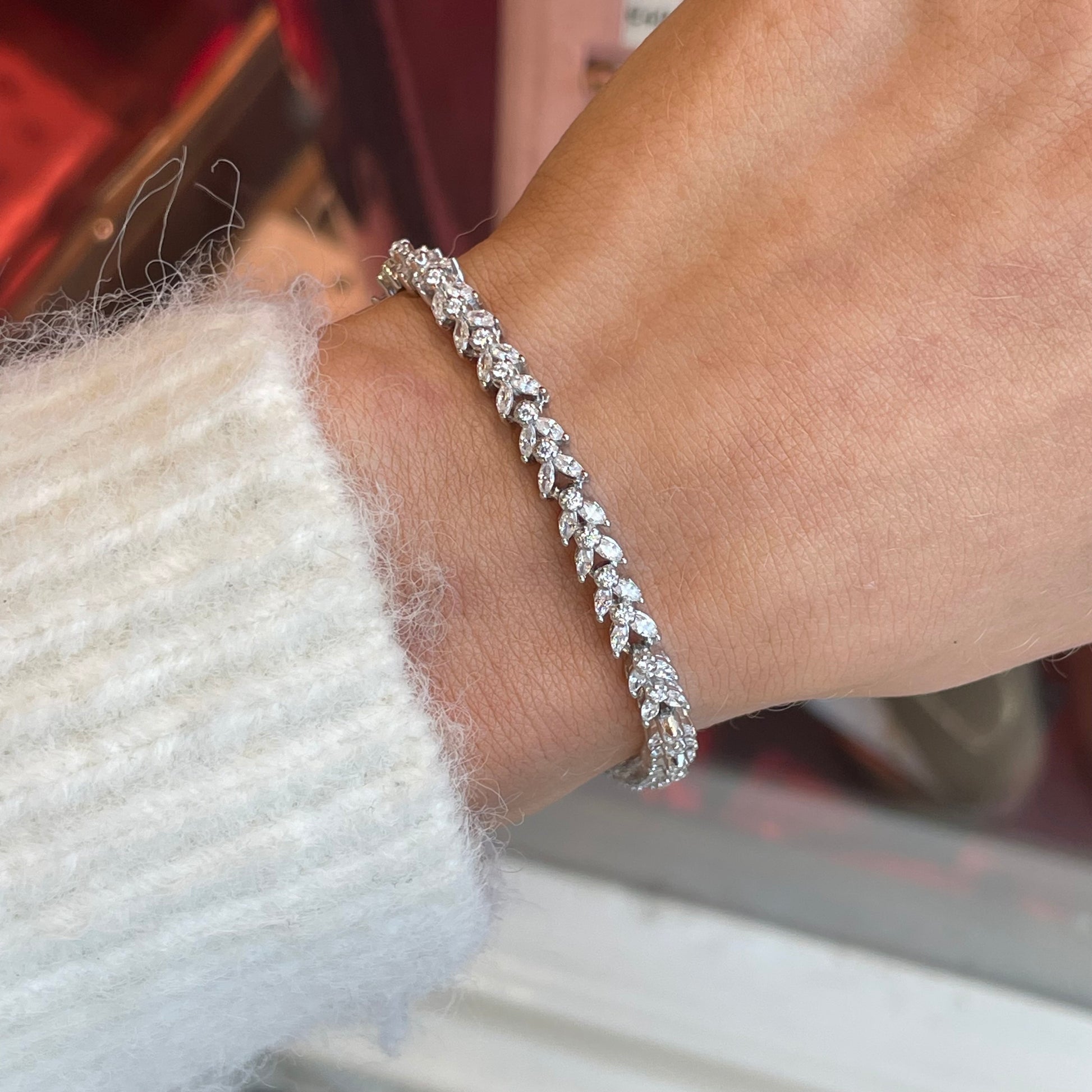 Silver CZ Herringbone Tennis Bracelet | 17+3cm - John Ross Jewellers