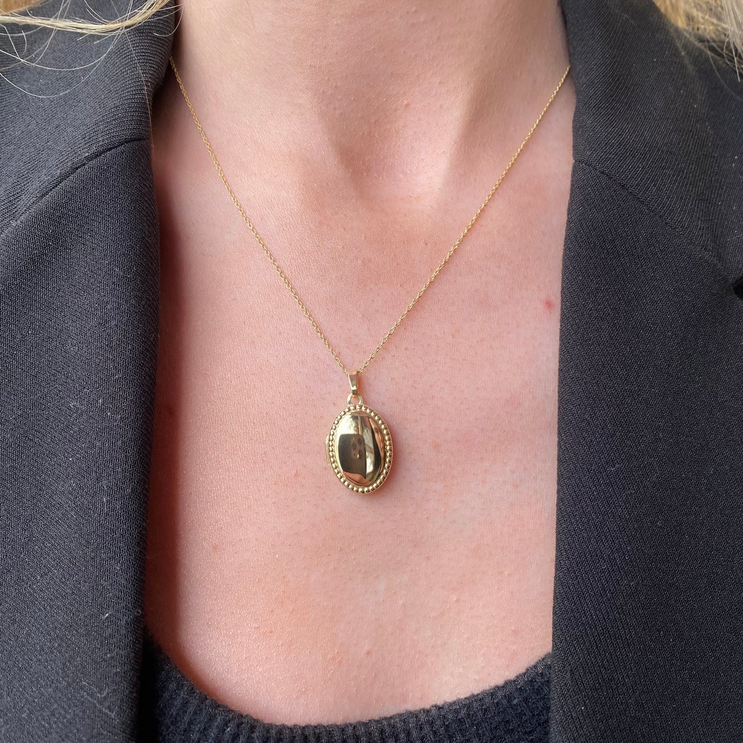 9ct Gold Beaded Oval Locket and Chain | Medium - John Ross Jewellers