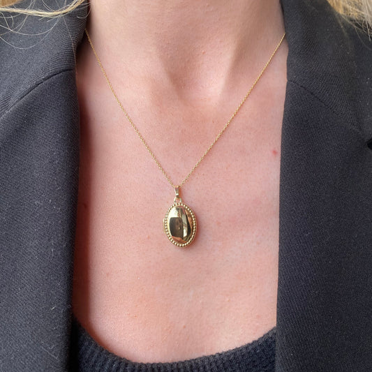 9ct Gold Beaded Oval Locket and Chain | Medium - John Ross Jewellers