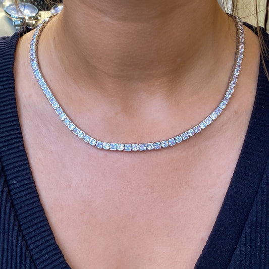 Silver Princess & Round CZ Line Necklace - John Ross Jewellers