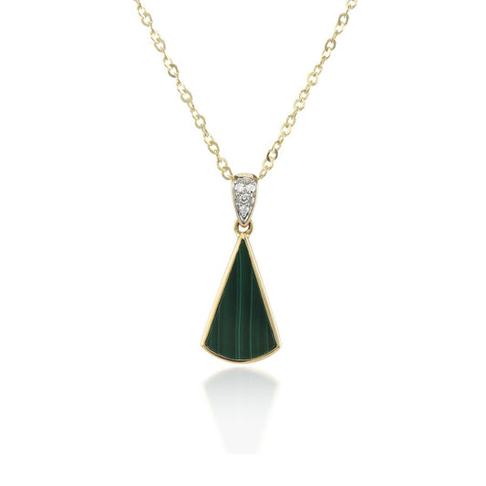 9ct Gold Malachite & Diamond Fan Necklace - John Ross Jewellers