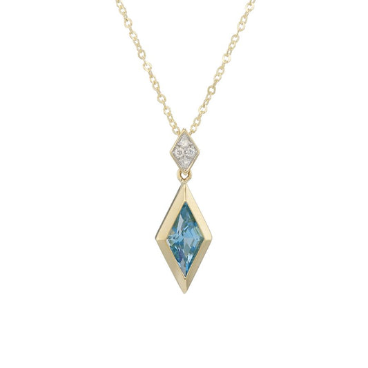 9ct Gold Blue Topaz & Diamond Geometric Necklace - John Ross Jewellers