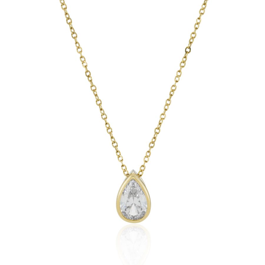 9ct Gold CZ Pear Rubover Silder Necklace