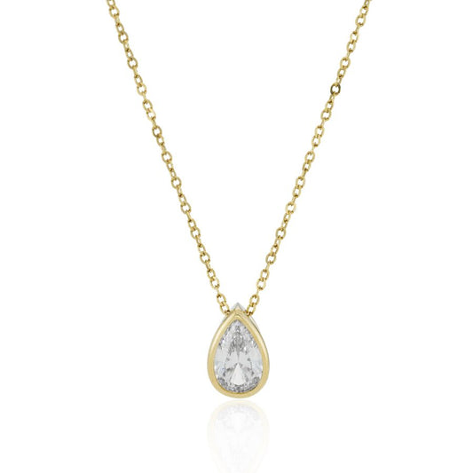 9ct Gold CZ Pear Rubover Silder Necklace