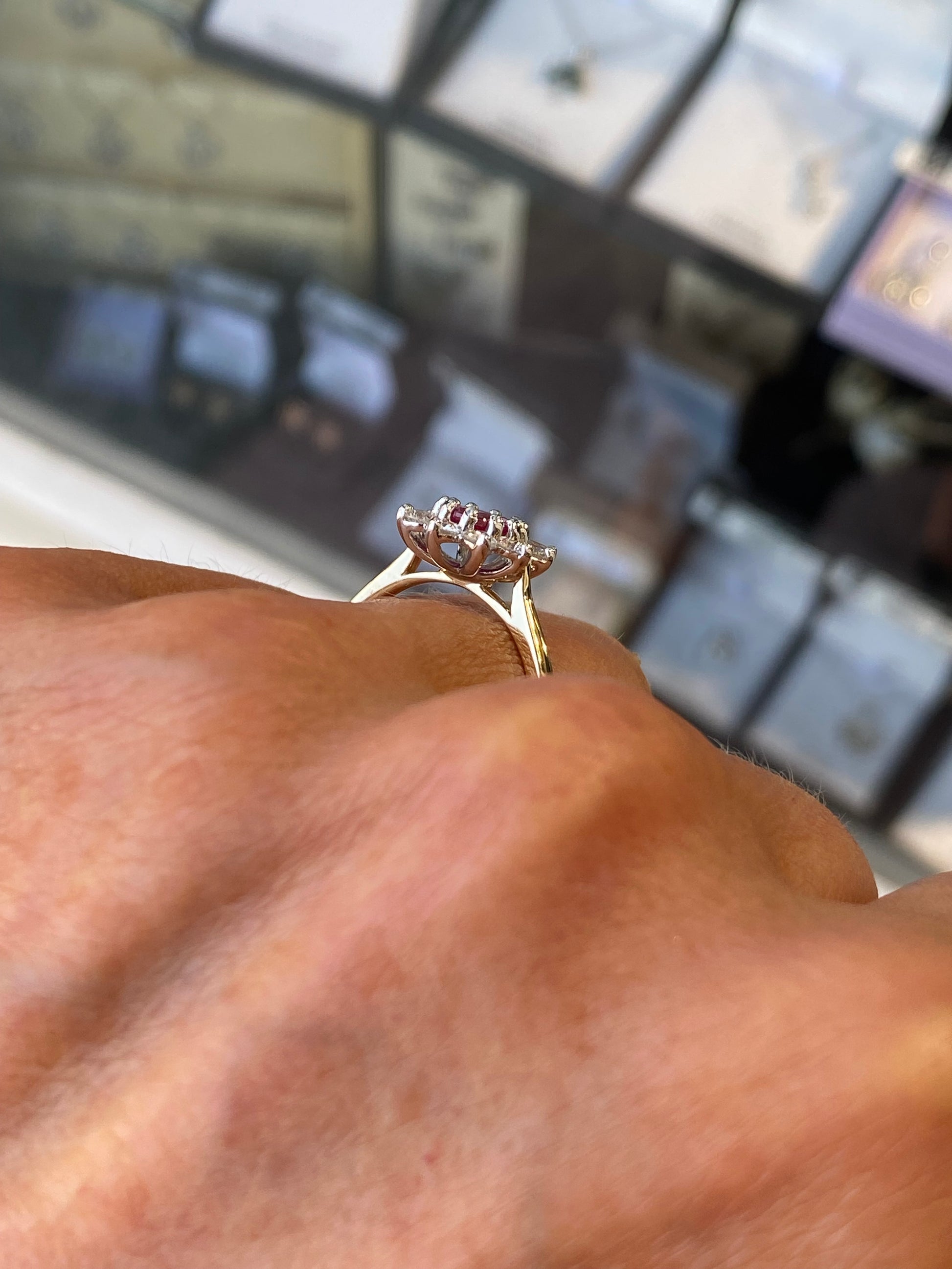 18ct Gold Ruby & Diamond Diana Cluster Ring - John Ross Jewellers