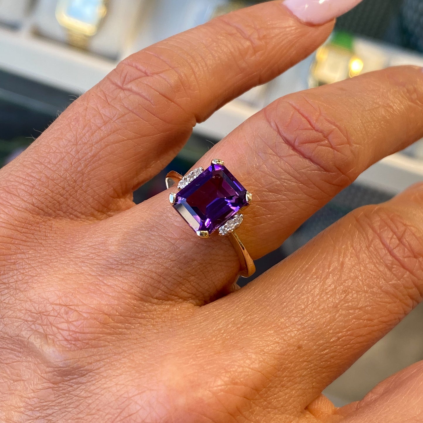 9ct Gold Amethyst & Diamond Ring - John Ross Jewellers