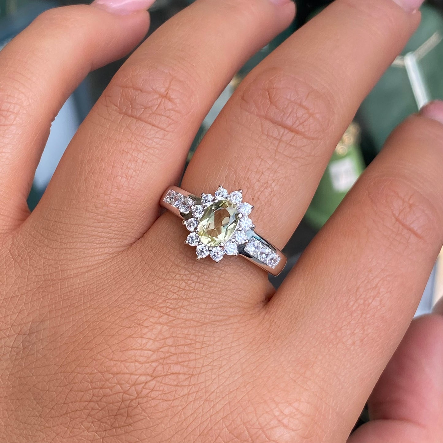Silver Peridot & CZ Cluster Ring
