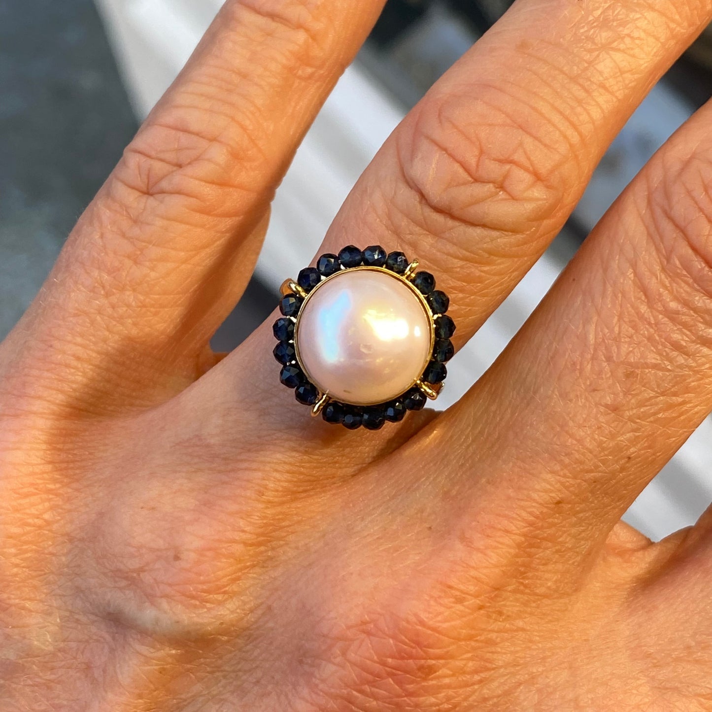 Baroque Pearl & Crystal Ring | Black