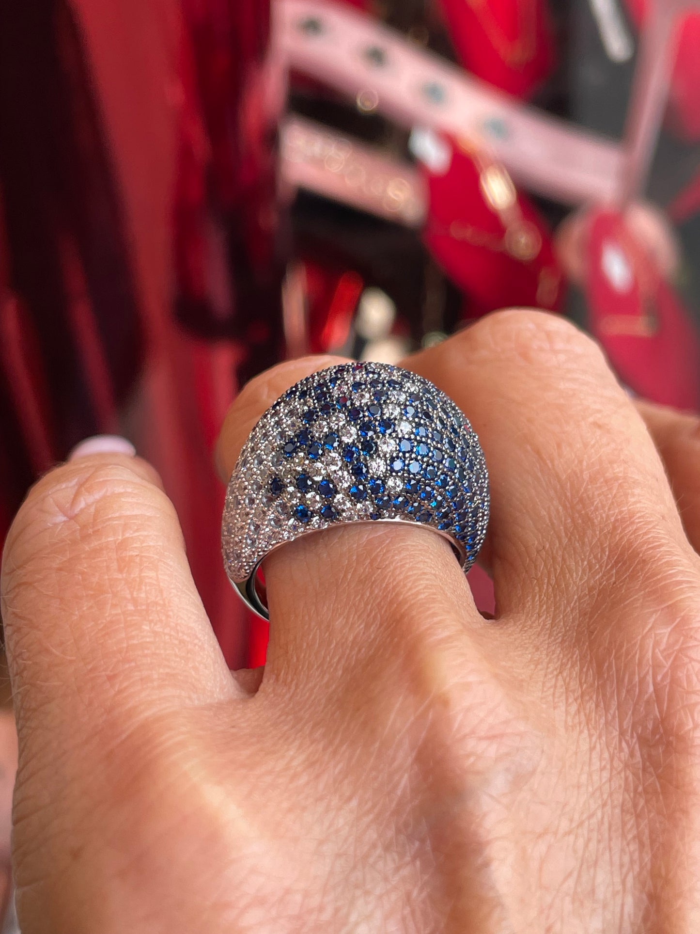 Silver Ombre CZ Statement Ring | Sapphire Blue